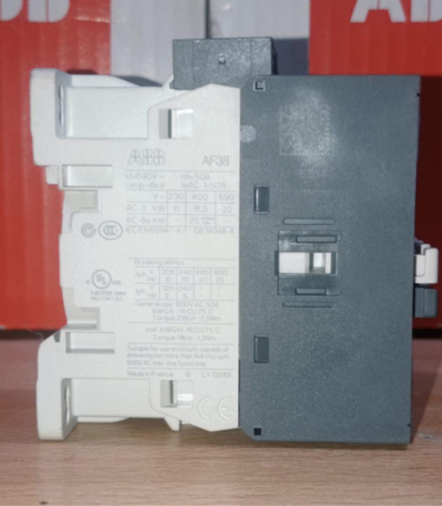 ABB AF38 magnetic contactor 38A 18.5kW 100-250V coil for motor control.