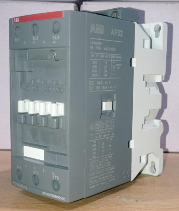 ABB AF52 industrial contactor 52A 22kW 100-250V coil for motor control.