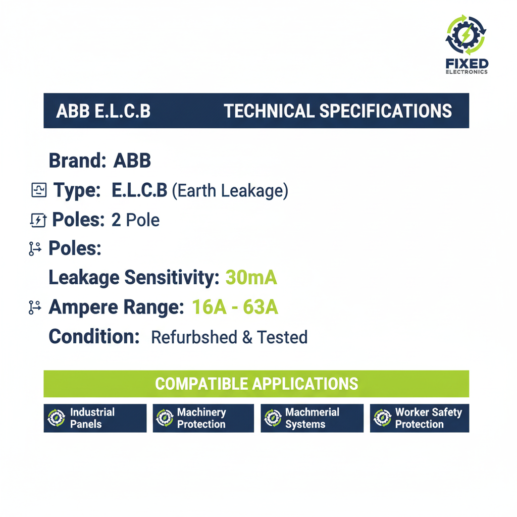 Technical specifications of ABB ELCB 30mA 2 Pole 16A-63A earth leakage circuit breaker.