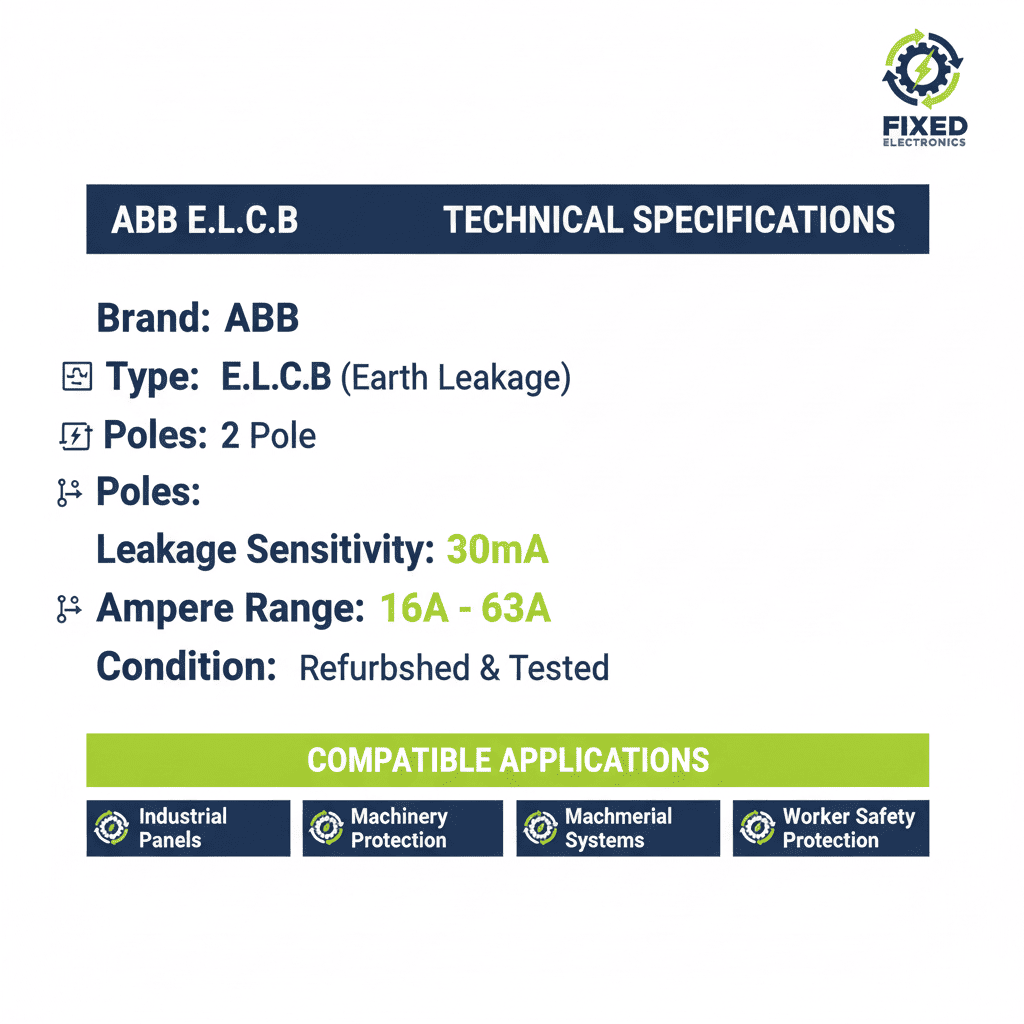 ABB E.L.C.B – 30mA Leakage Breaker (2 Pole, 16A–63A)