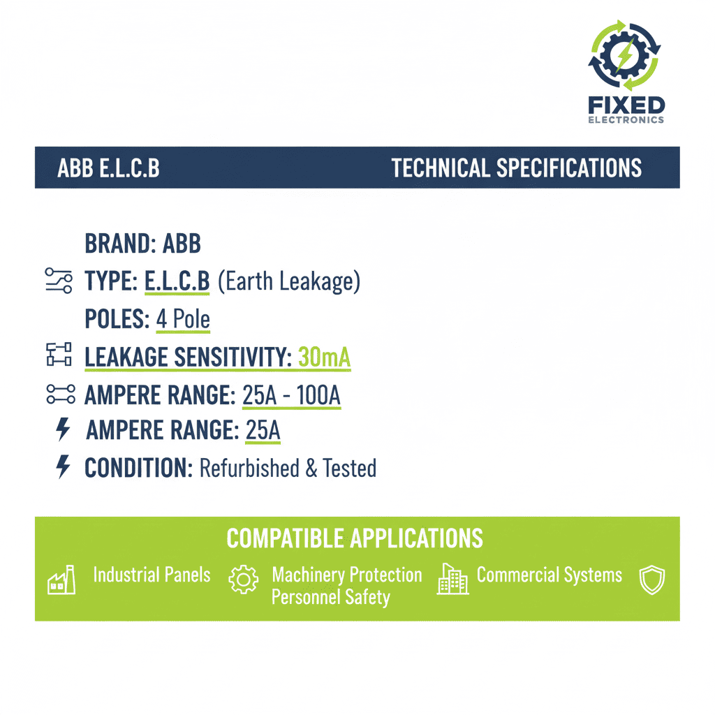 ABB E.L.C.B – 30mA Leakage Breaker (4 Pole, 25A–100A)