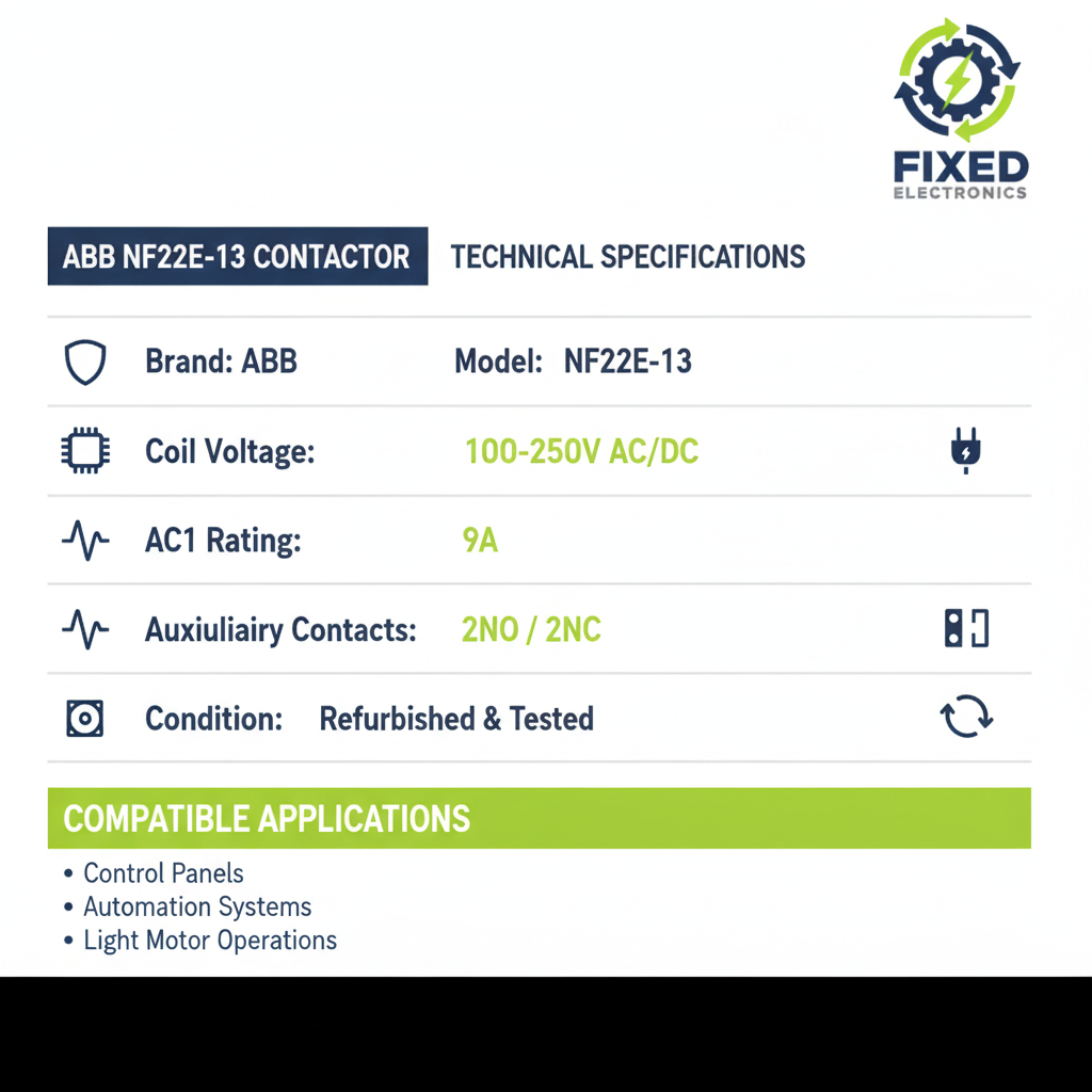 ABB NF22E-13 contactor 9A AC1 100-250V coil for motor control.