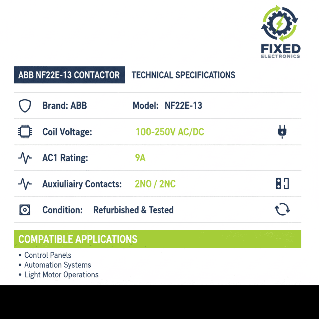 ABB NF22E-13 Contactor – (AC/DC Coil 100–250V, 9A AC1, 2NO/2NC)