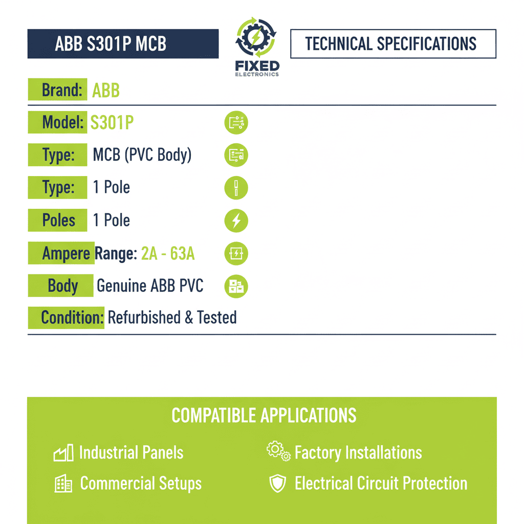 ABB S301P MCB – PVC Body (1 Pole, 2A–63A)