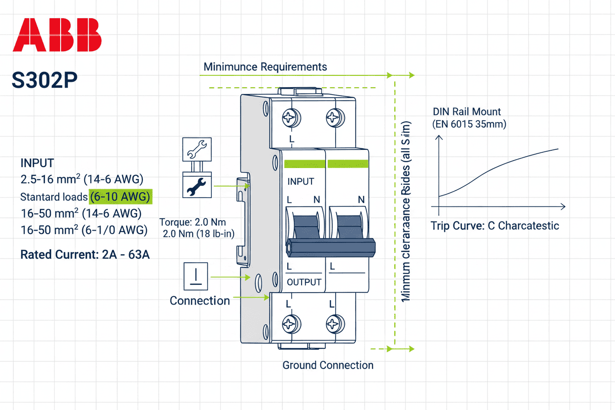 ABB S302P MCB – PVC Body (2 Pole, 2A–63A)