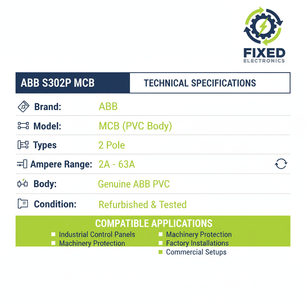 ABB S302P MCB – PVC Body (2 Pole, 2A–63A)