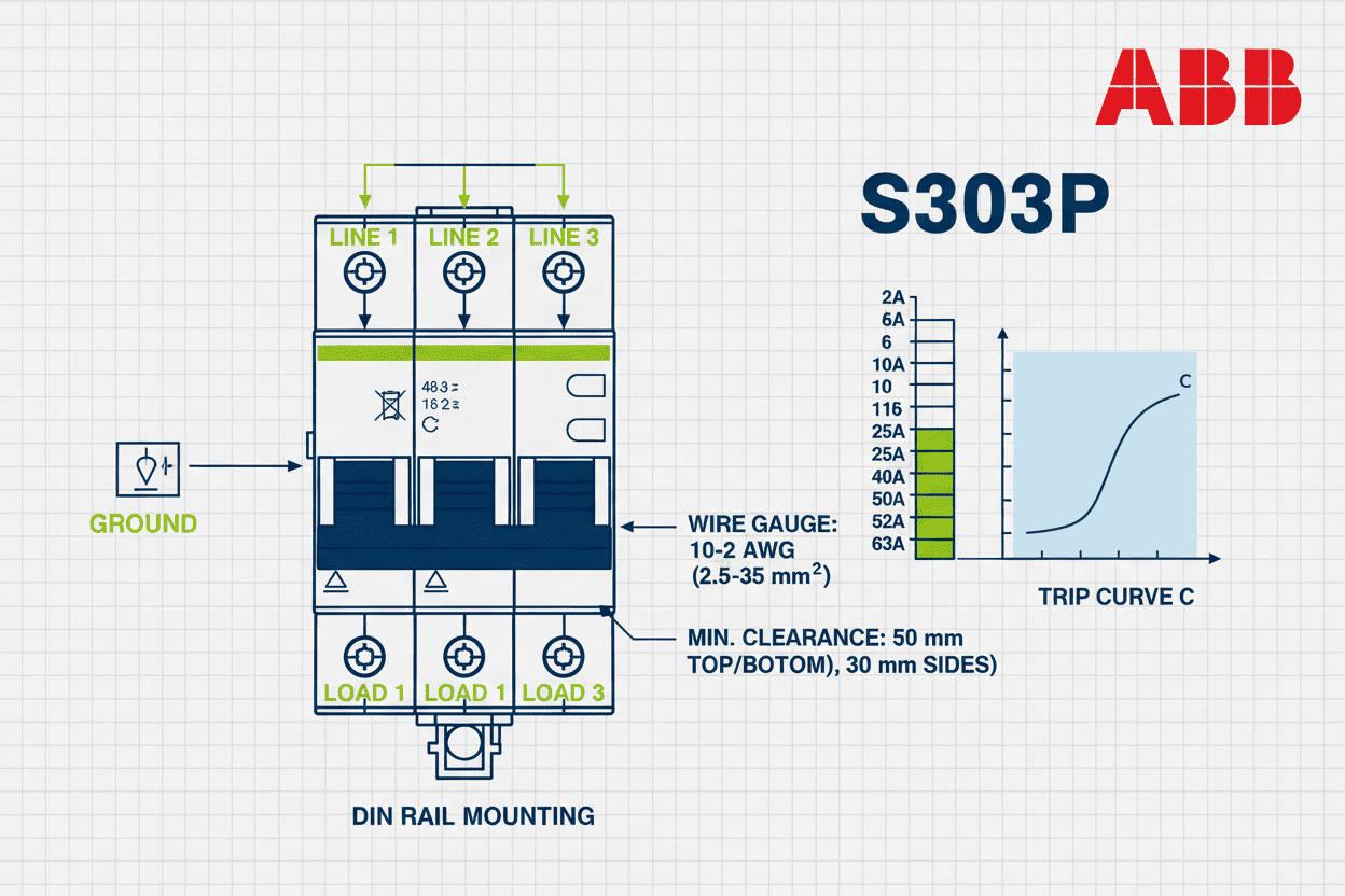 ABB S303P MCB – PVC Body (3 Pole, 2A–63A)