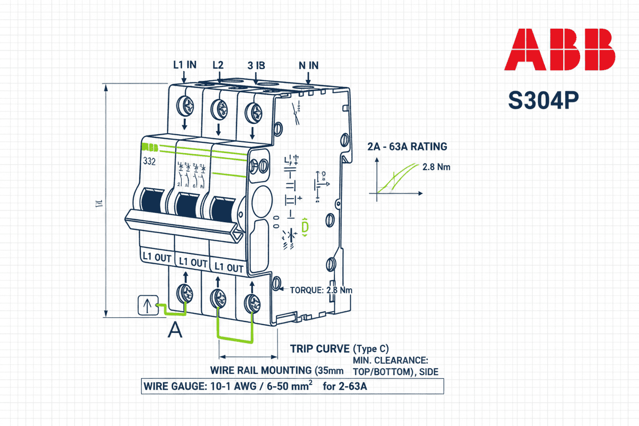 ABB S304P MCB – PVC Body (4 Pole, 2A–63A)