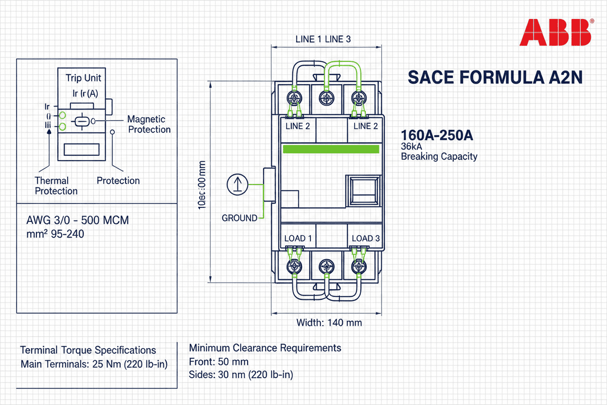 ABB SACE FORMULA A2N MCCB – 36k Model (3 Pole, 160A–250A)