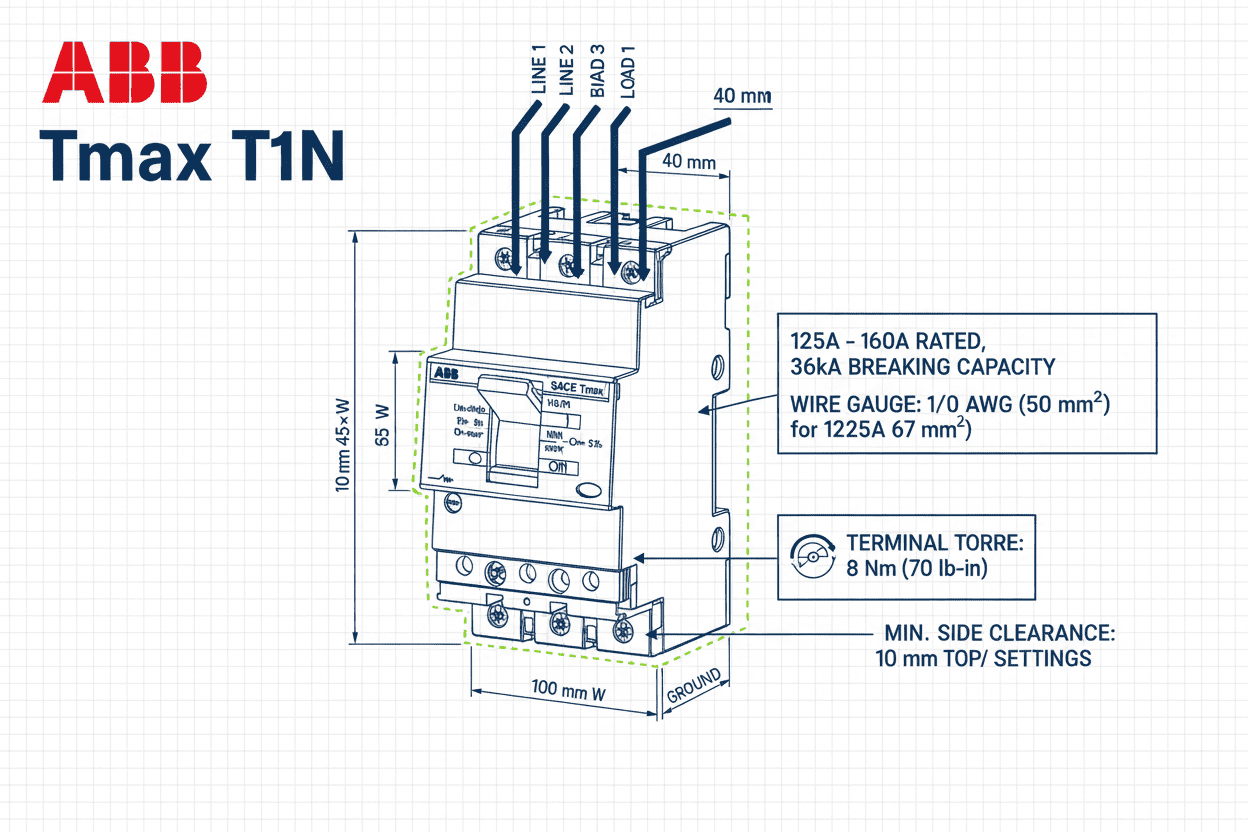 ABB Tmax T1N MCCB – 36k Model (3 Pole, 125A–160A)