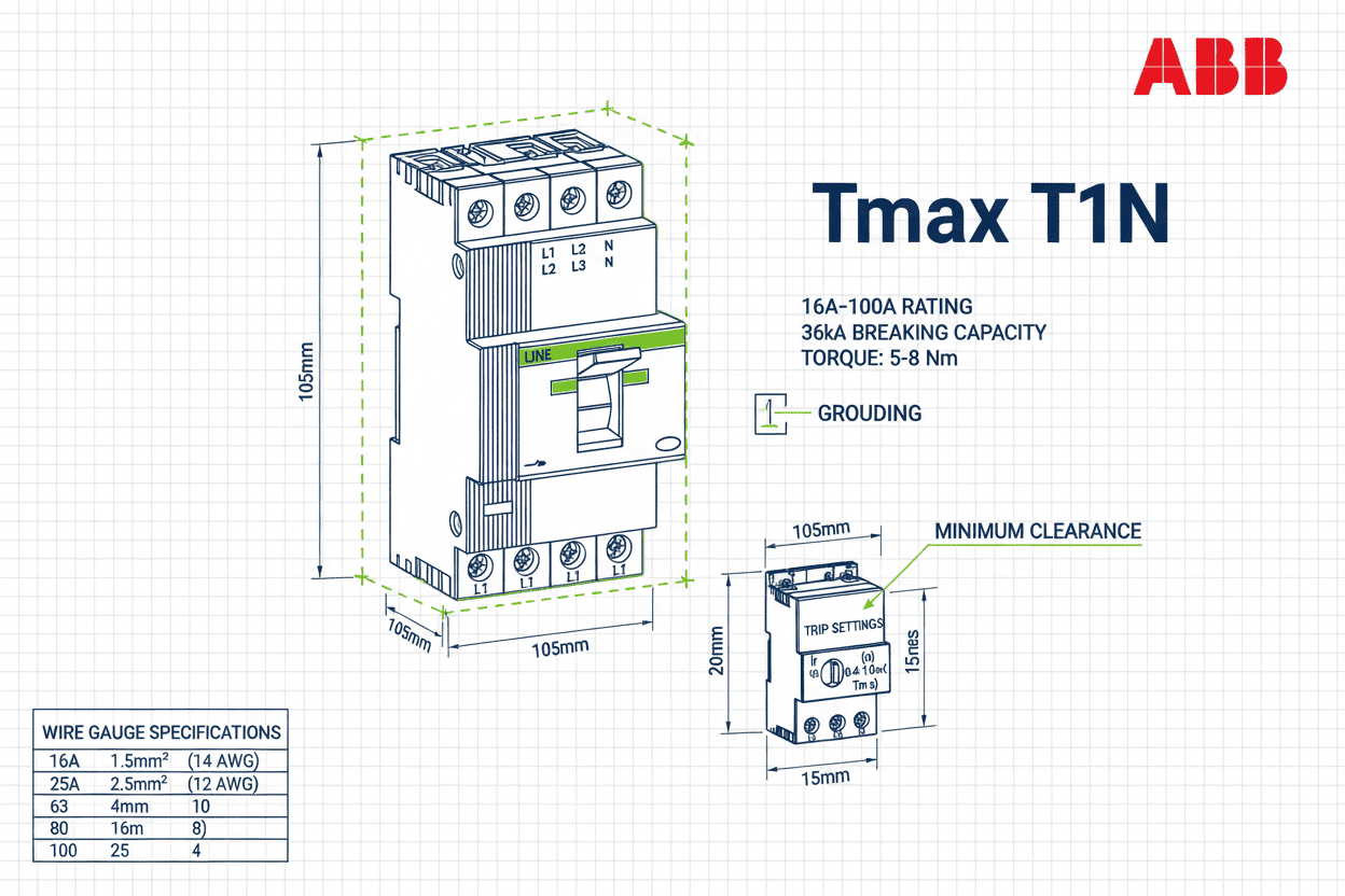 ABB Tmax T1N MCCB – 36k Model (4 Pole, 16A–100A)
