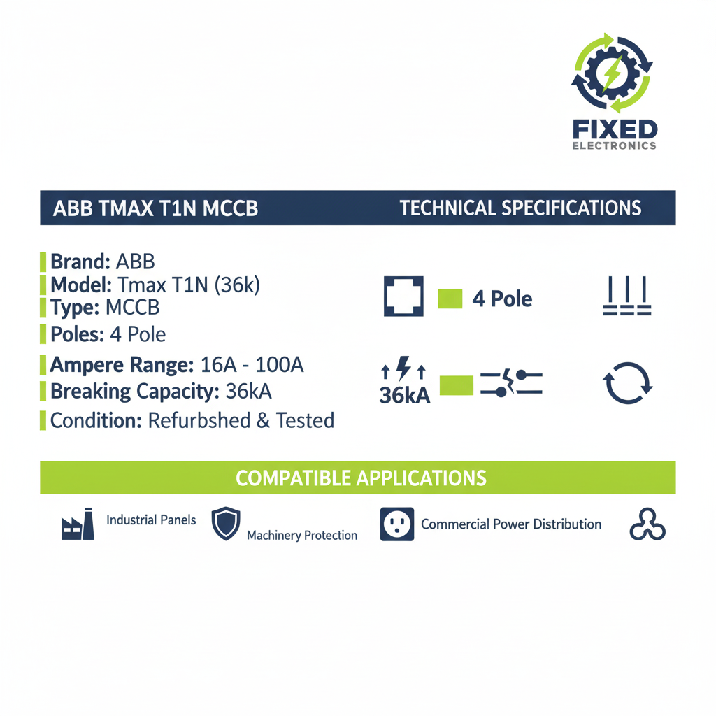 Technical specifications of ABB Tmax T1N MCCB 4 Pole 16A-100A 36kA industrial circuit breaker