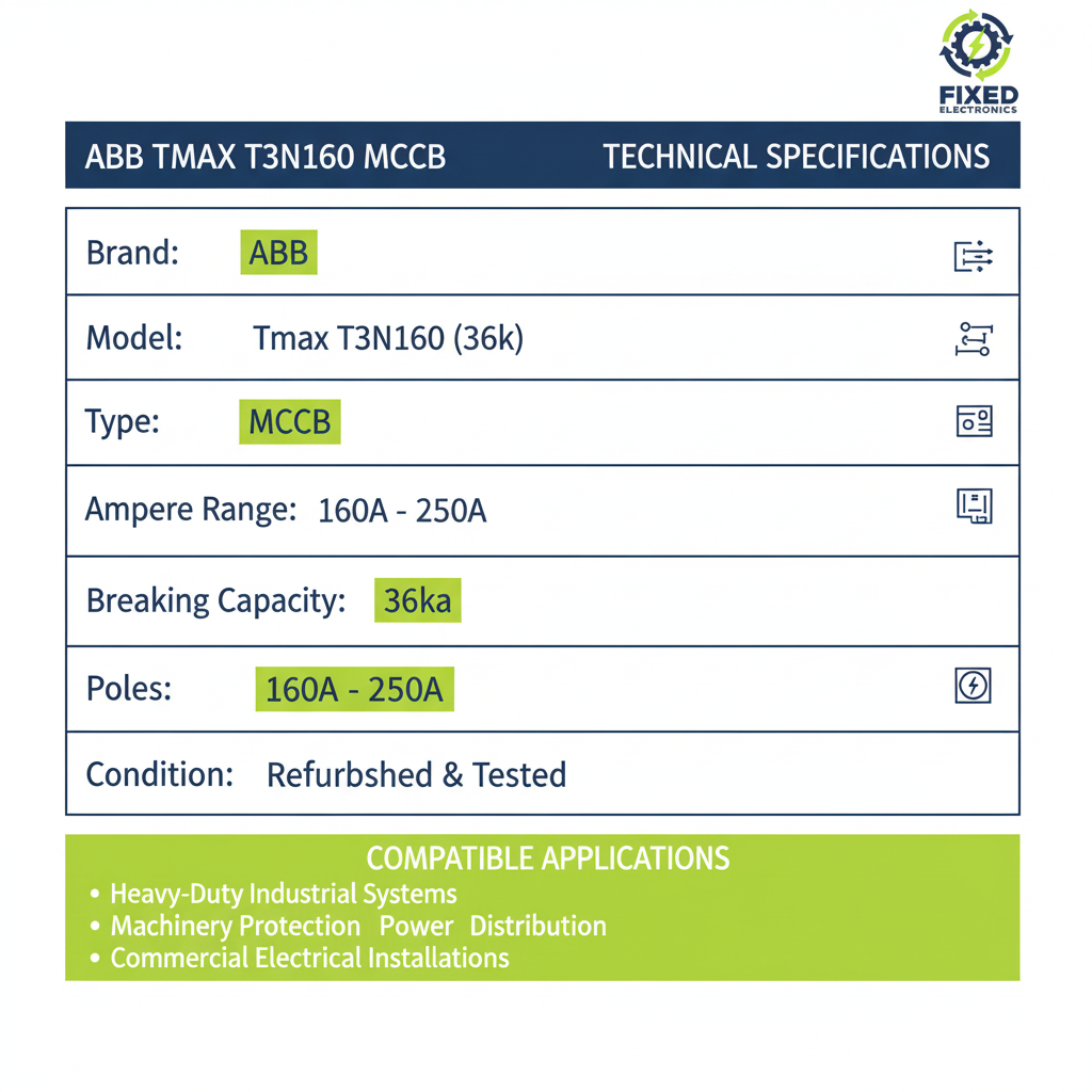 Technical specifications of ABB Tmax T3N160 MCCB 3 Pole 160A-250A 36kA industrial circuit breaker