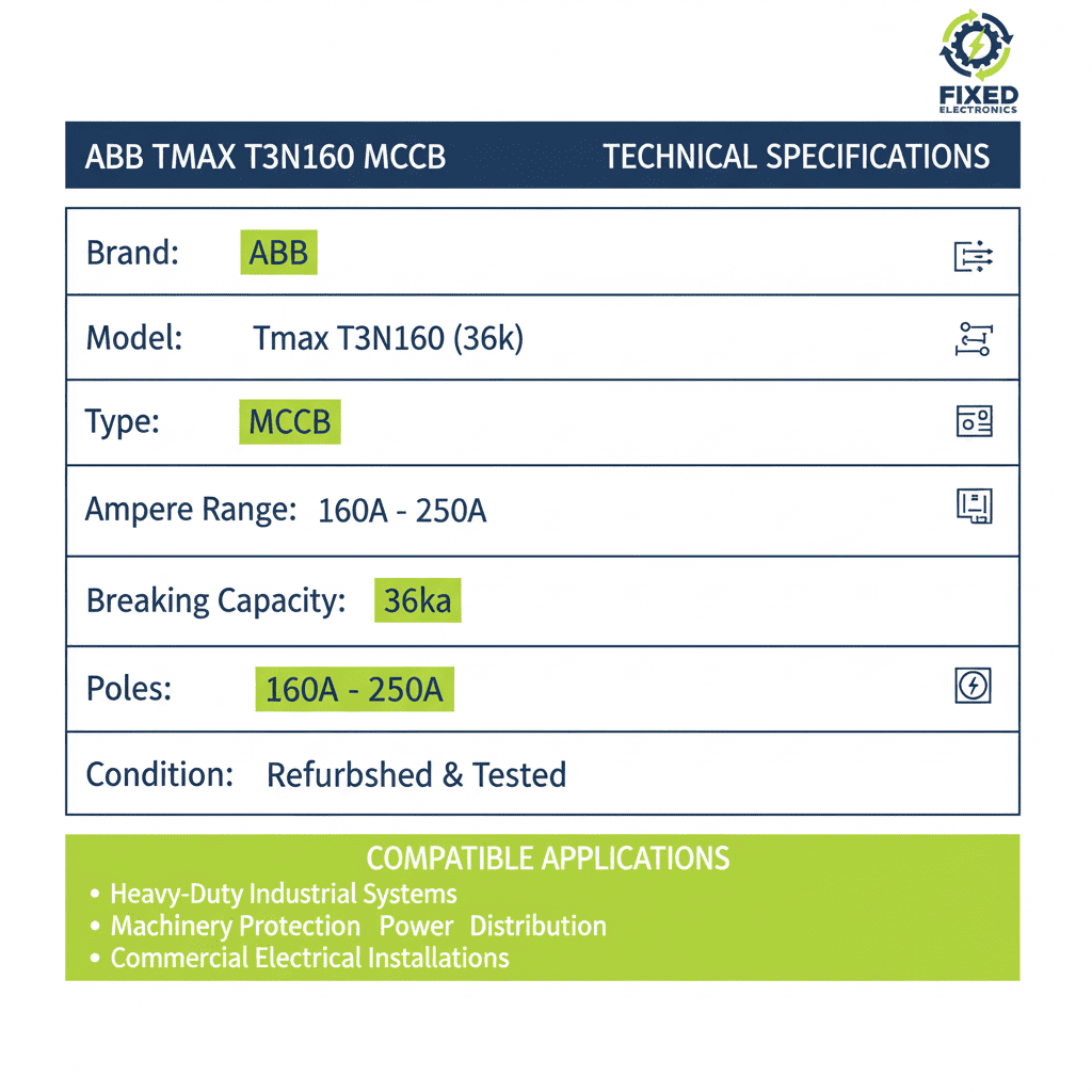 ABB Tmax T3N160 MCCB – 36k Model (3 Pole, 160A–250A)