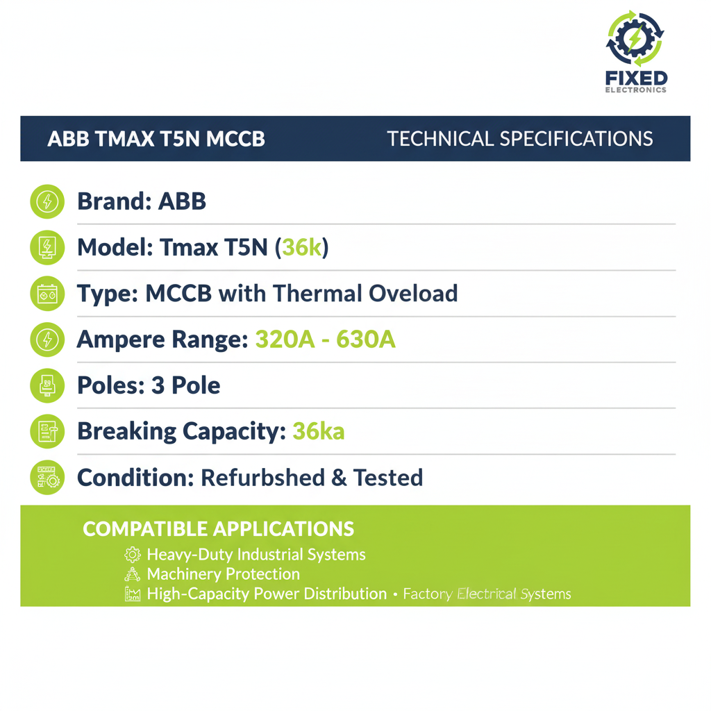 Technical specifications of ABB Tmax T5N MCCB 3 Pole 320A-630A 36kA thermal overload circuit breaker