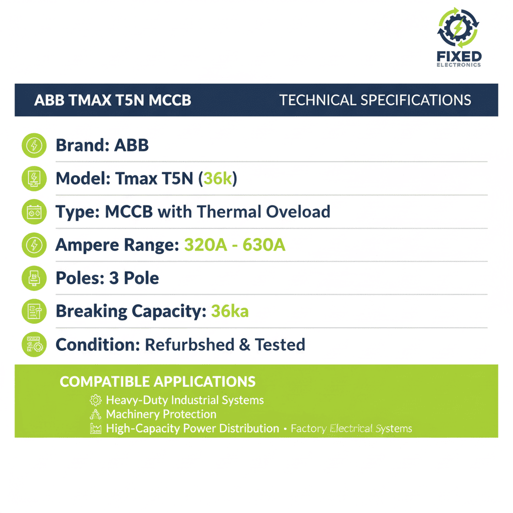 ABB Tmax T5N MCCB – 36k Thermal Overload Model (3 Pole, 320A–630A)