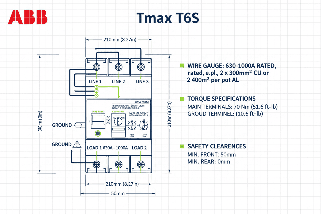 ABB Tmax T6S MCCB – 50k Model (3 Pole, 630A–1000A)