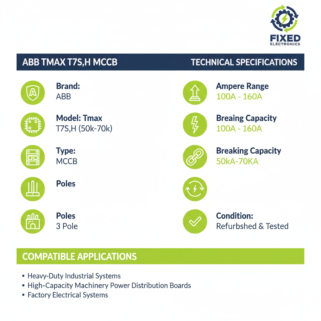 Technical specifications of ABB Tmax T6S MCCB 3 Pole 630A-1000A 50kA heavy-duty circuit breaker.