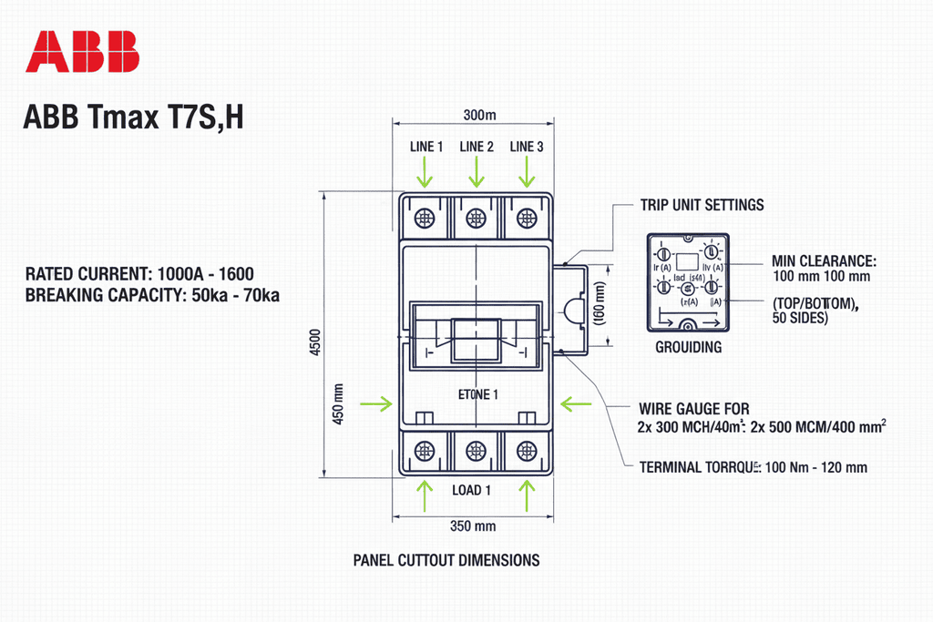 ABB Tmax T7S,H MCCB – 50k–70k Model (3 Pole, 1000A–1600A)