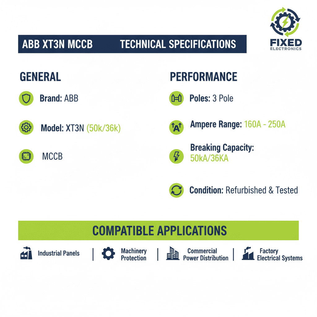 ABB XT3N MCCB – 50k/36k Model (3 Pole, 160A–250A)