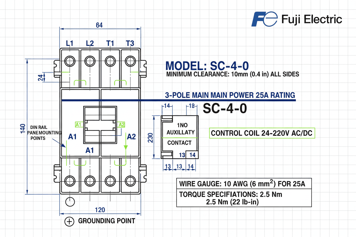 Fuji SC-4-0 Contactor – (3 Pole + 1NO, 24–220V Coil, 7.5 kW / 10 HP, 25A)