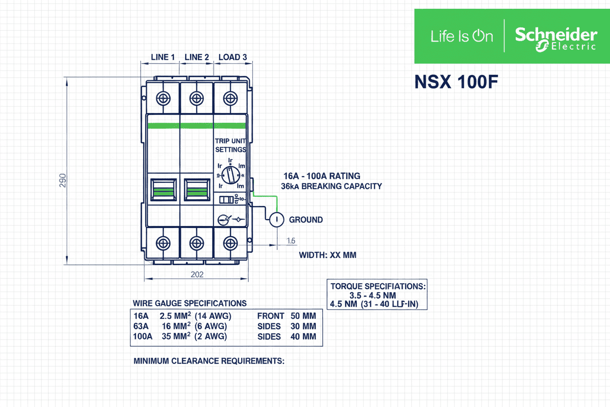 Schneider NSX 100F MCCB – 36k Model (3 Pole, 16A–100A)