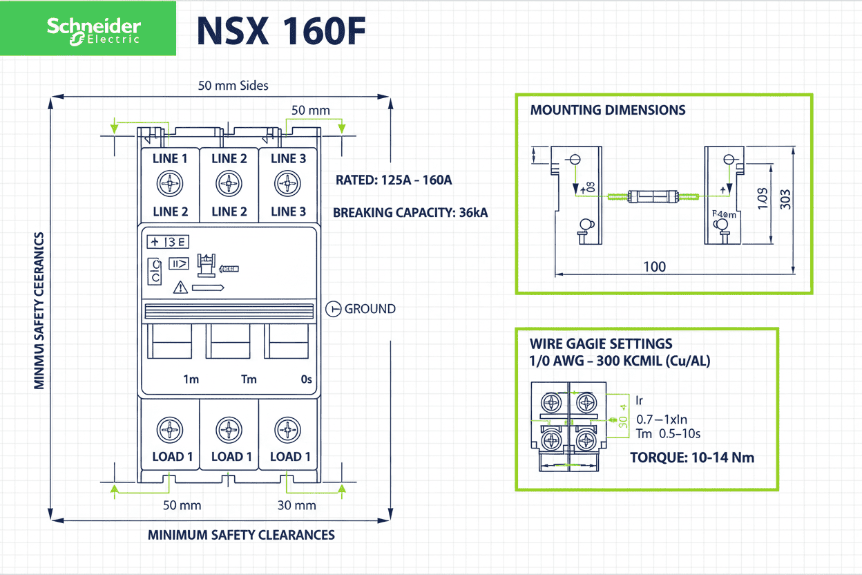 Schneider NSX 160F MCCB – 36k Model (3 Pole, 125A–160A)