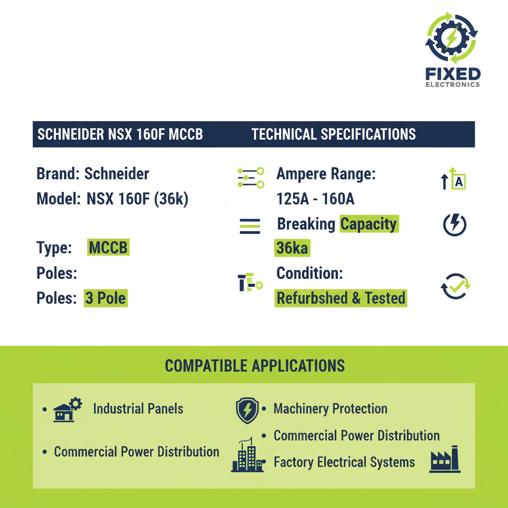 Technical specifications of Schneider NSX 160F MCCB 3 Pole 125A-160A 36kA industrial circuit breaker.