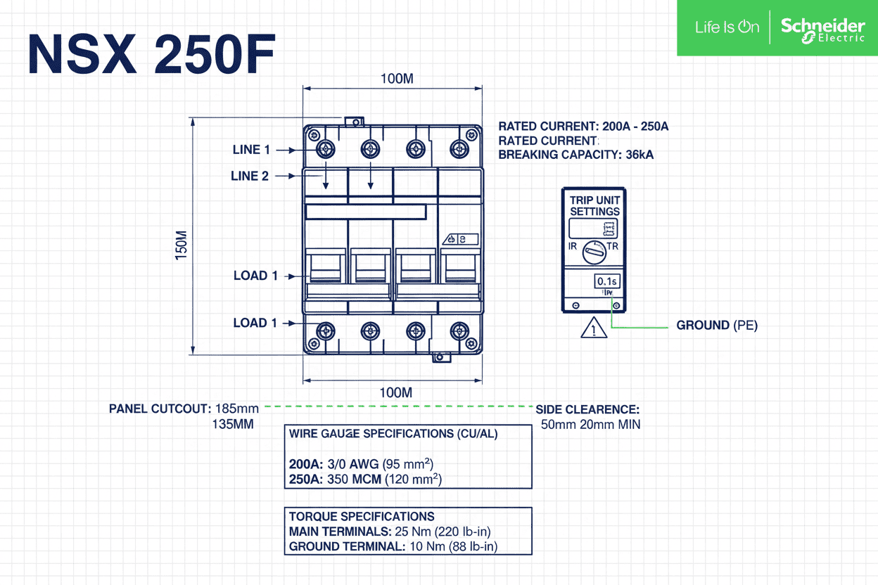 Schneider NSX 250F MCCB – 36k Model (3 Pole, 200A–250A)